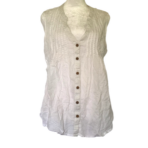 Indigo 100% cotton white sleeveless lightweight button up top size L - chic boho